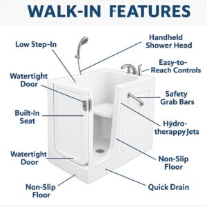 Bath tub walk-in features Bath tub walk-in features